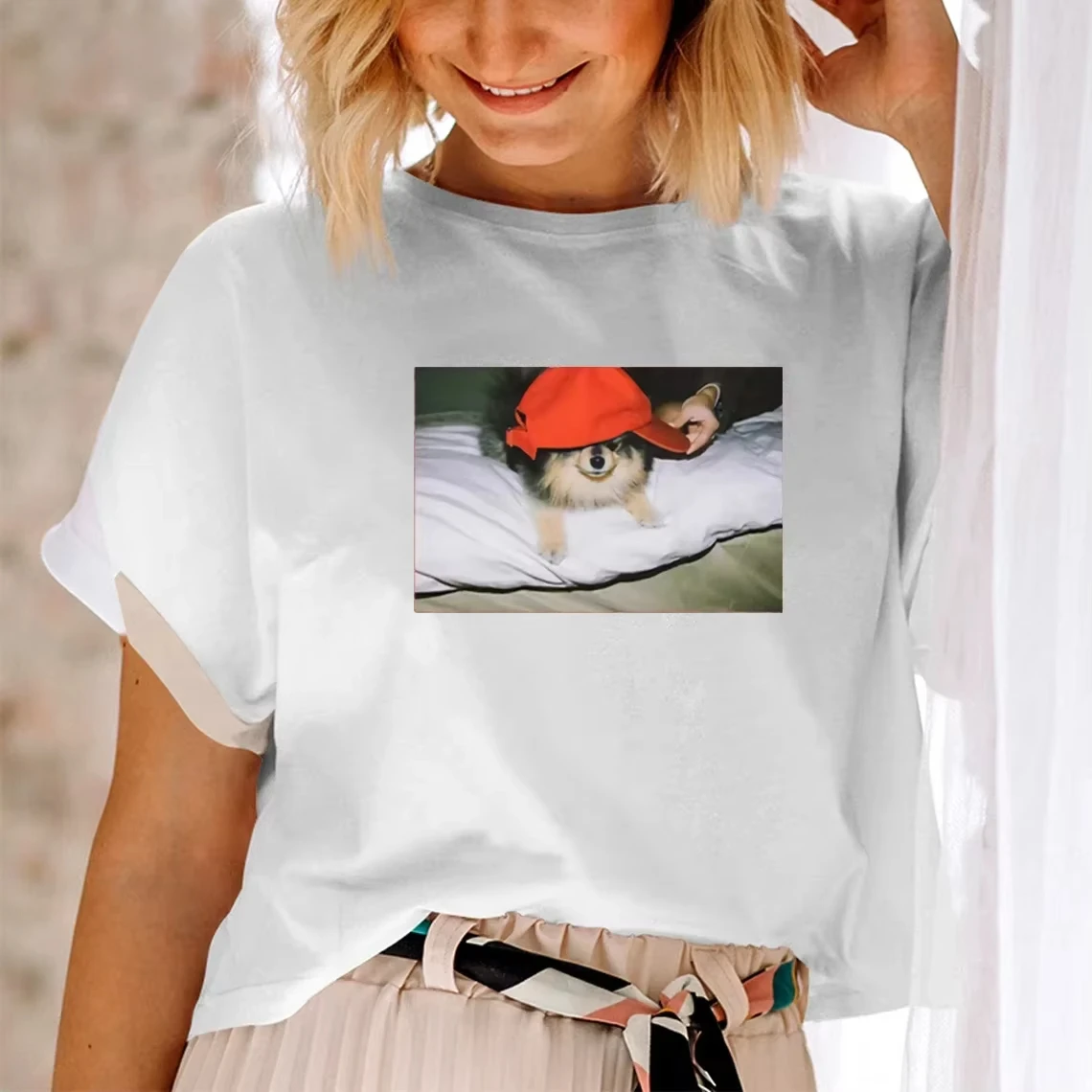 

Women's Casual T-shirt with Heart-shaped Print Round Neck Short Sleeved Top and Short Sleeved Casual Women's Clothing Shein