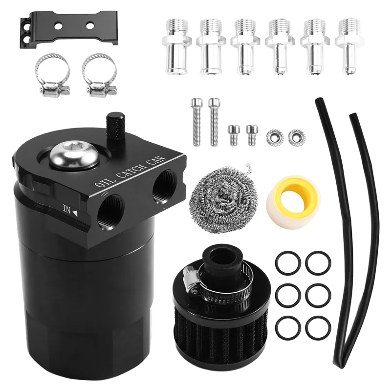 

Oil Separator Catch Can With Breather Filter Oil Dipstick Hole Breathable Kettle 300Ml Universal Fuel Tank