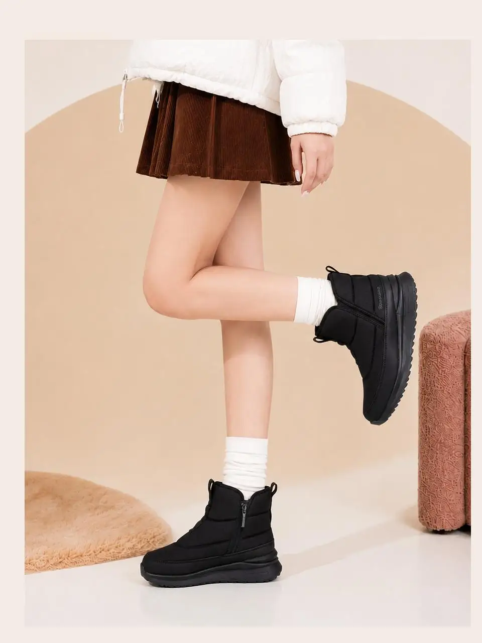 Baasploa Damen-Winter-Schneestiefel, warme Plüsch-Stiefeletten für Damen, bequeme, rutschfeste Baumwollschuhe mit Reißverschluss, wasserabweisende Freizeitschuhe – Detail 15