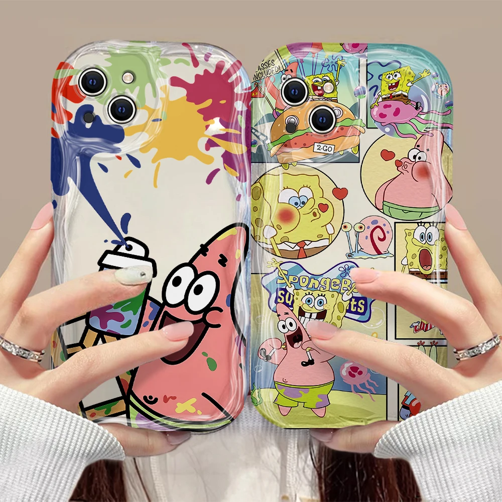 Cute SpongeBobs SquarePants 3D Wave Case For iPhone 15 14 13 12 11 Pro Max Mini X XR XSMAX 8 7 6S Plus Soft Silicone Cover