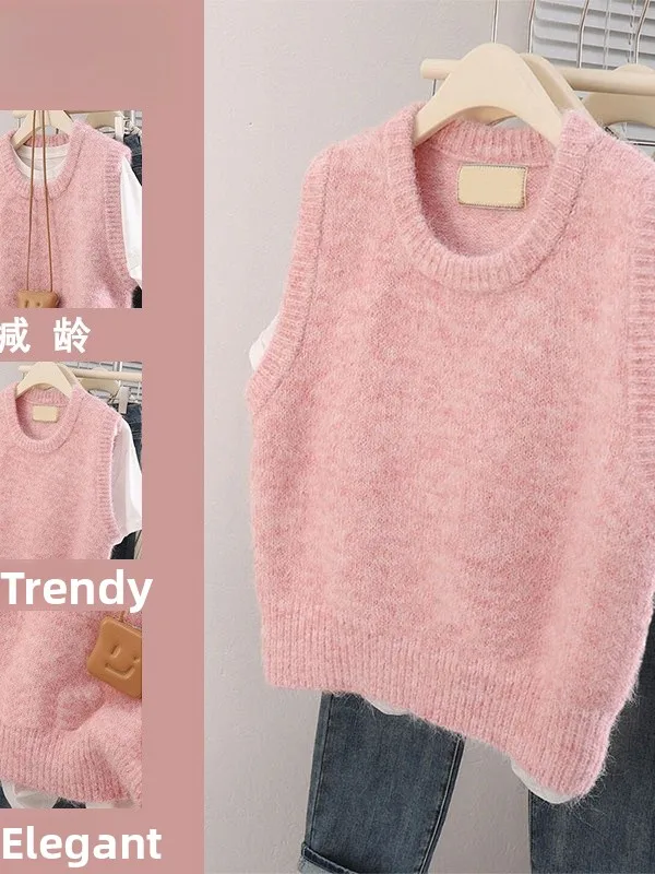 

Женский розовый вязаный жилет Lazy Sle, майка на бретелях, верхняя одежда для поездок на работу, стандартная длина, чистый цвет, другой материал 00%