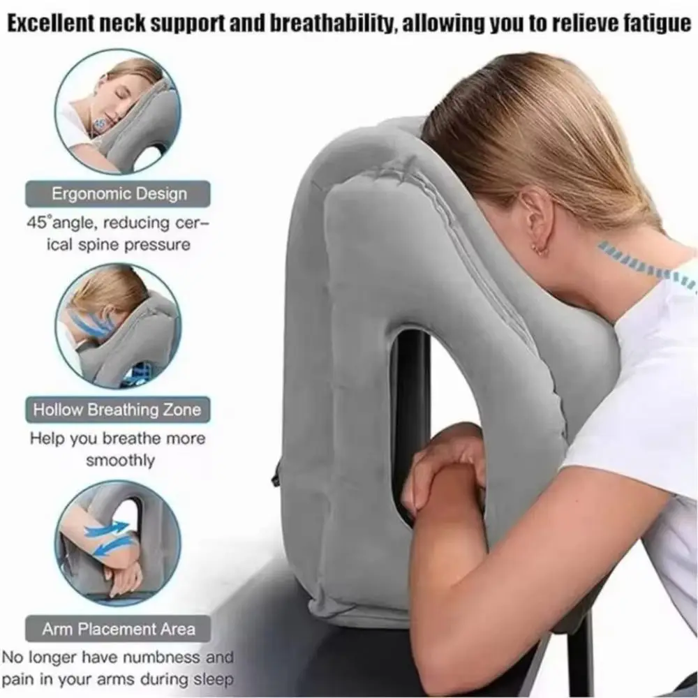 

Portable Inflatable Travel Pillow Chin Support PVC Flocked Cushion Neck Pillow Cervical Support Neck Support Pillow Office Nap
