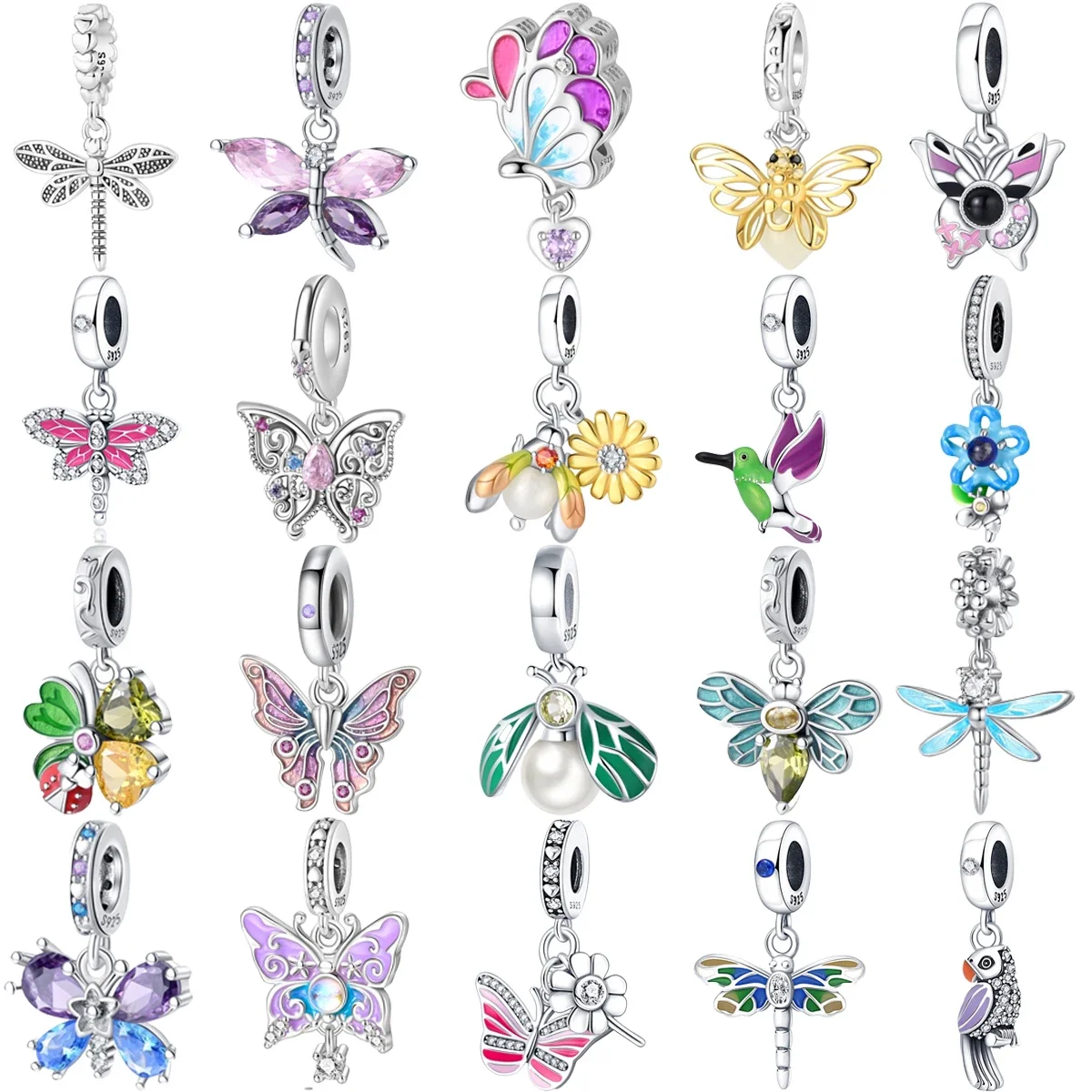 

Original 925 Sterling Silver Hummingbird Firefly Butterfly Parrot Charm Beads for Pandora DlY Bracelet Women's Jewelry Gifts