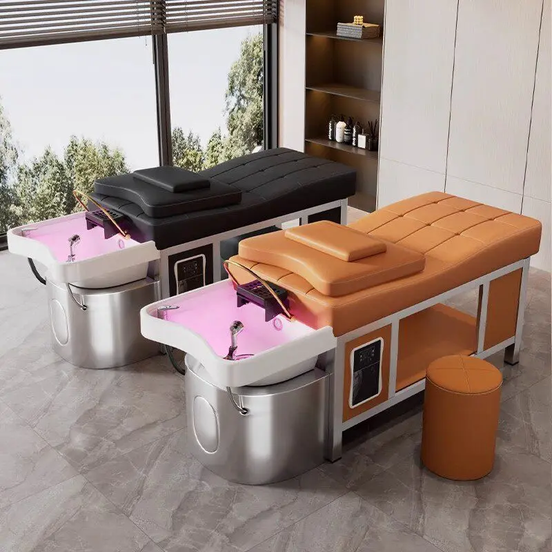 &c Ceramic Basin Head Therapy Salon Shampoo Chair Stainless Steel Frame High-Density Sponge Water Circulation Steamer Commercial