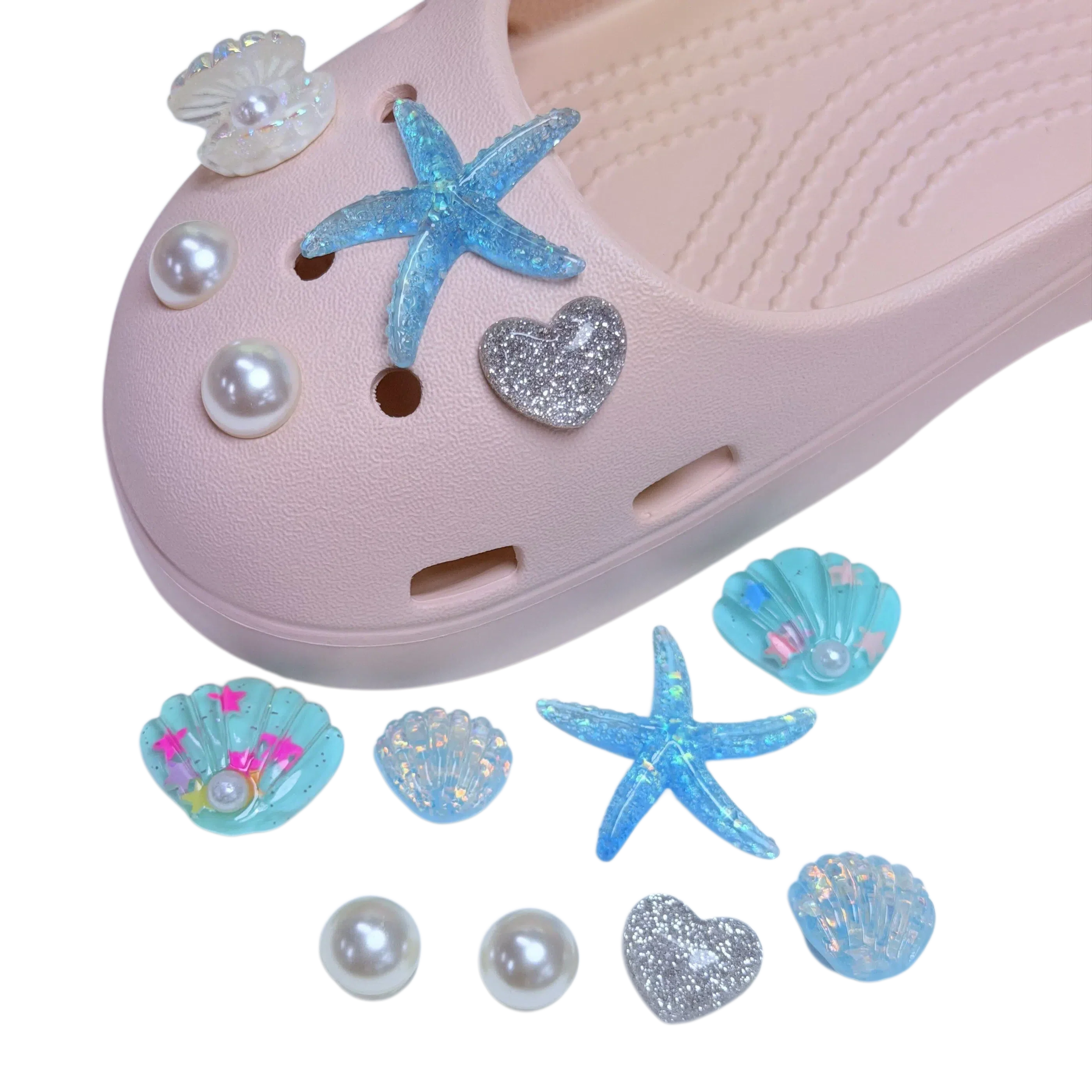13-50Pcs Starfish Love Shell Shining Sandals Slippers Shoes Charms Accessories Clogs Women DIY Garden Shoe Buckle Fit Party Gift