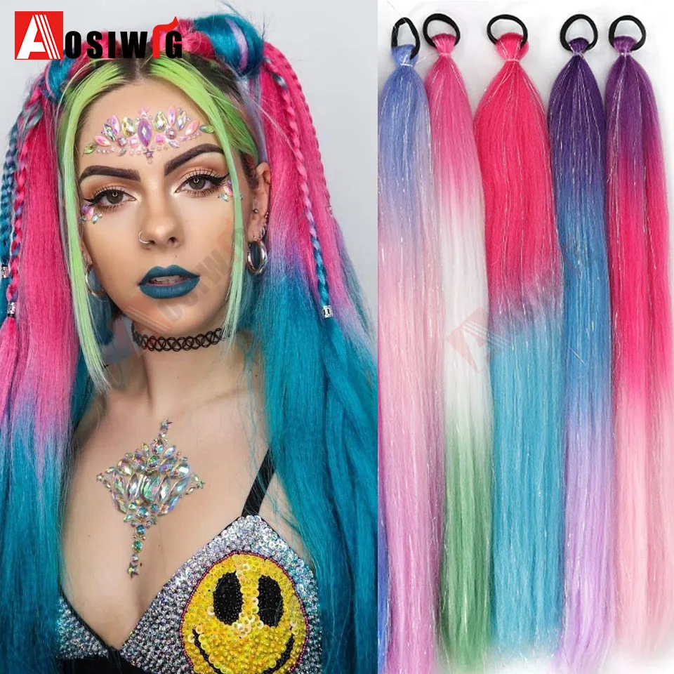 

26 Inch Synthetic Ombre Braiding Hair Extensions Colorful Braid Hair Ponytail Extension Long straight Pony Tail Hairpiece For Wo