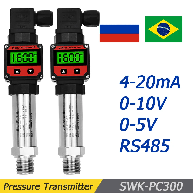 

SWK-PC300 LCD PressureTransmitter 4-20ma 5V 10V Output Sensor Water Oil Gas -1-0-1000bar Pressure Measurment G1/4 Transducer