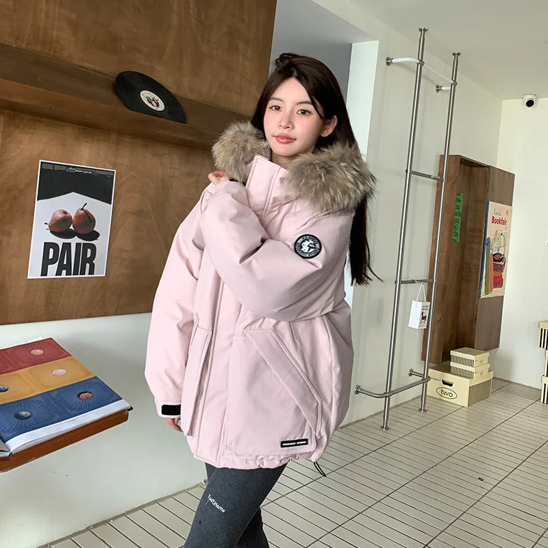 Women's down pie customer service new large fur collar hooded coat coat for both men and women can wear overcoats