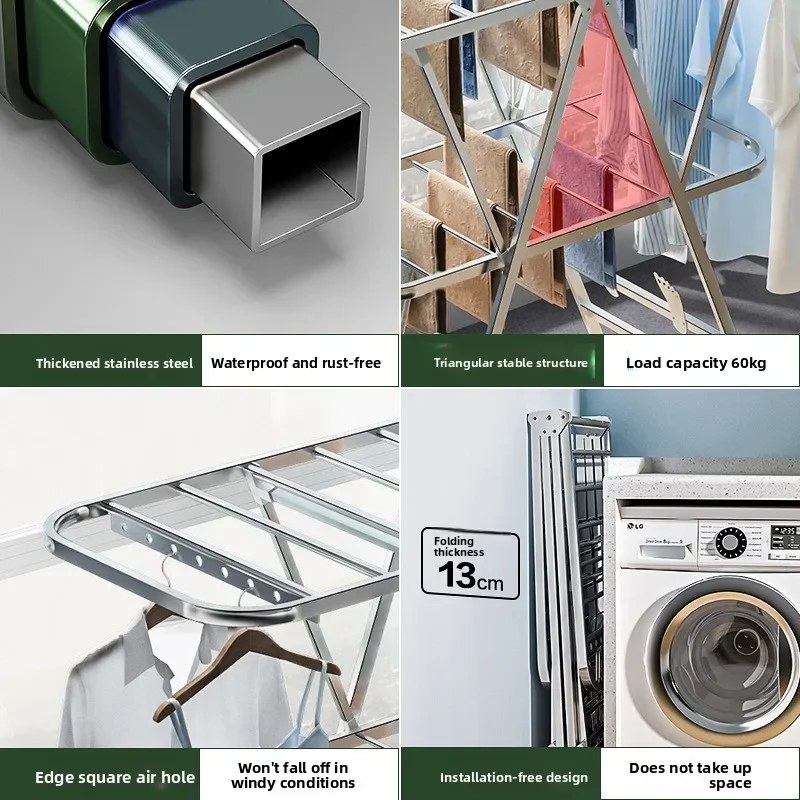 ราวตากผ้า ราวตากผ้าแบบพับได้สำหรับระเบียง ราวตากผ้าสแตนเลสแบบตั้งพื้นสำหรับใช้ภายในอาคาร