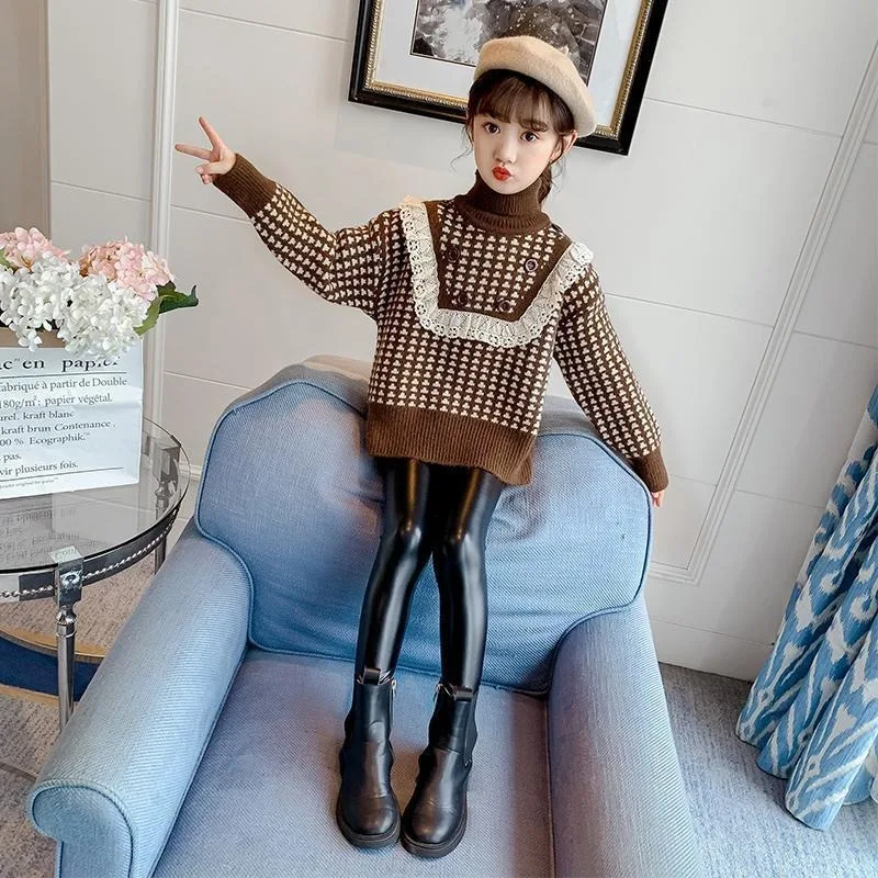 

Girls' Faux Mink Sweater High Neck Knit Thermal Layering Top 2025 Autumn Winter