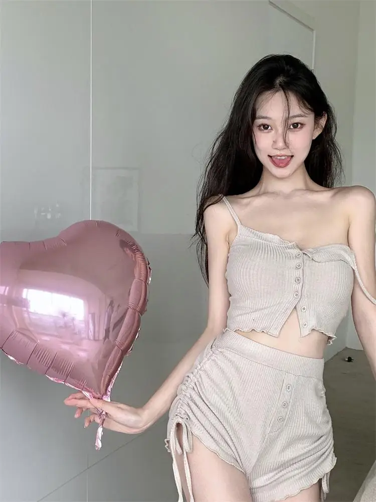 Set Pakaian Musim Panas Hong Kong Sle 2023 Rompi Tali Keinginan Murni Or Baru Set Dua Potong Wanita Kasual Pelangsing