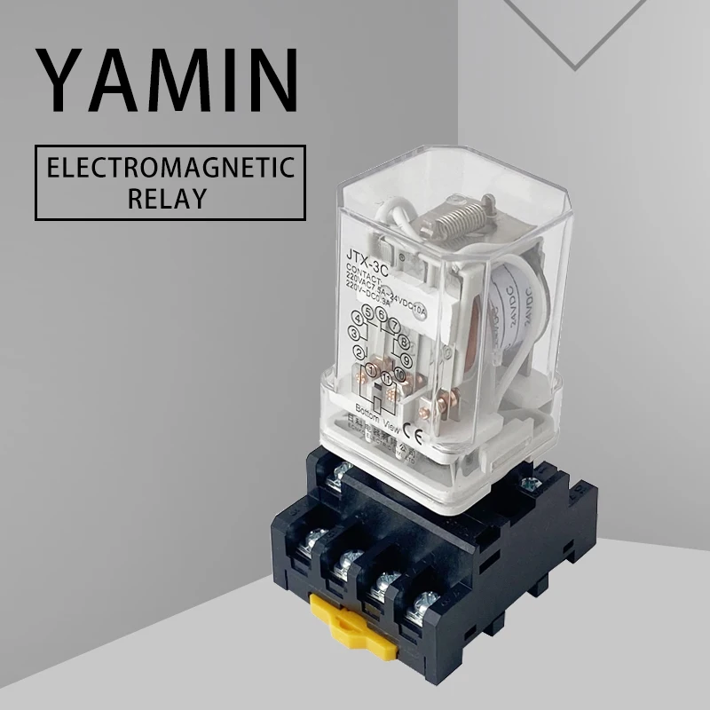 Electromagnetic Relay JTX-3C DIN Rail Mounted JTX-3Z AC 220V 110V 380V DC 24V Electrical Power 11 Pin With Relay Socket Base