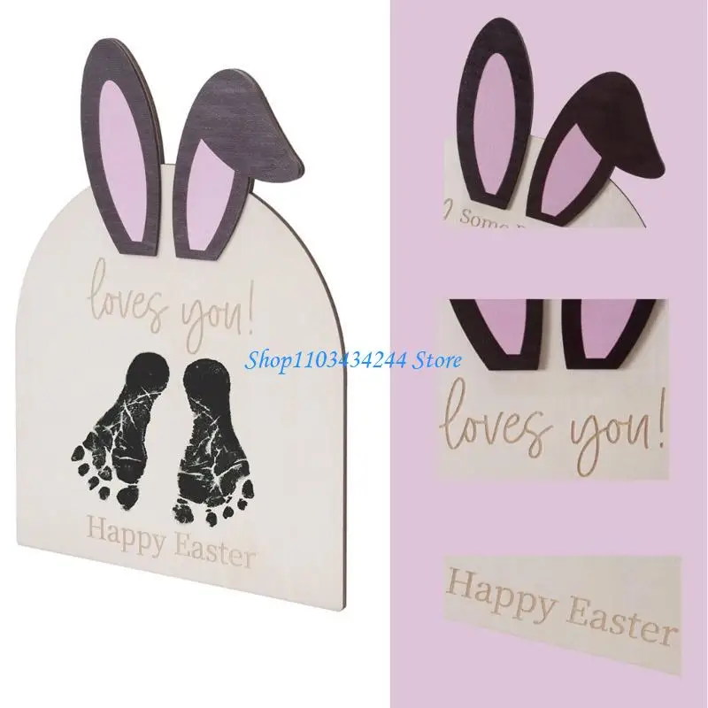 Easter Newborns Footprint Art Wooden Birth Card Souvenir for Baby Showers
