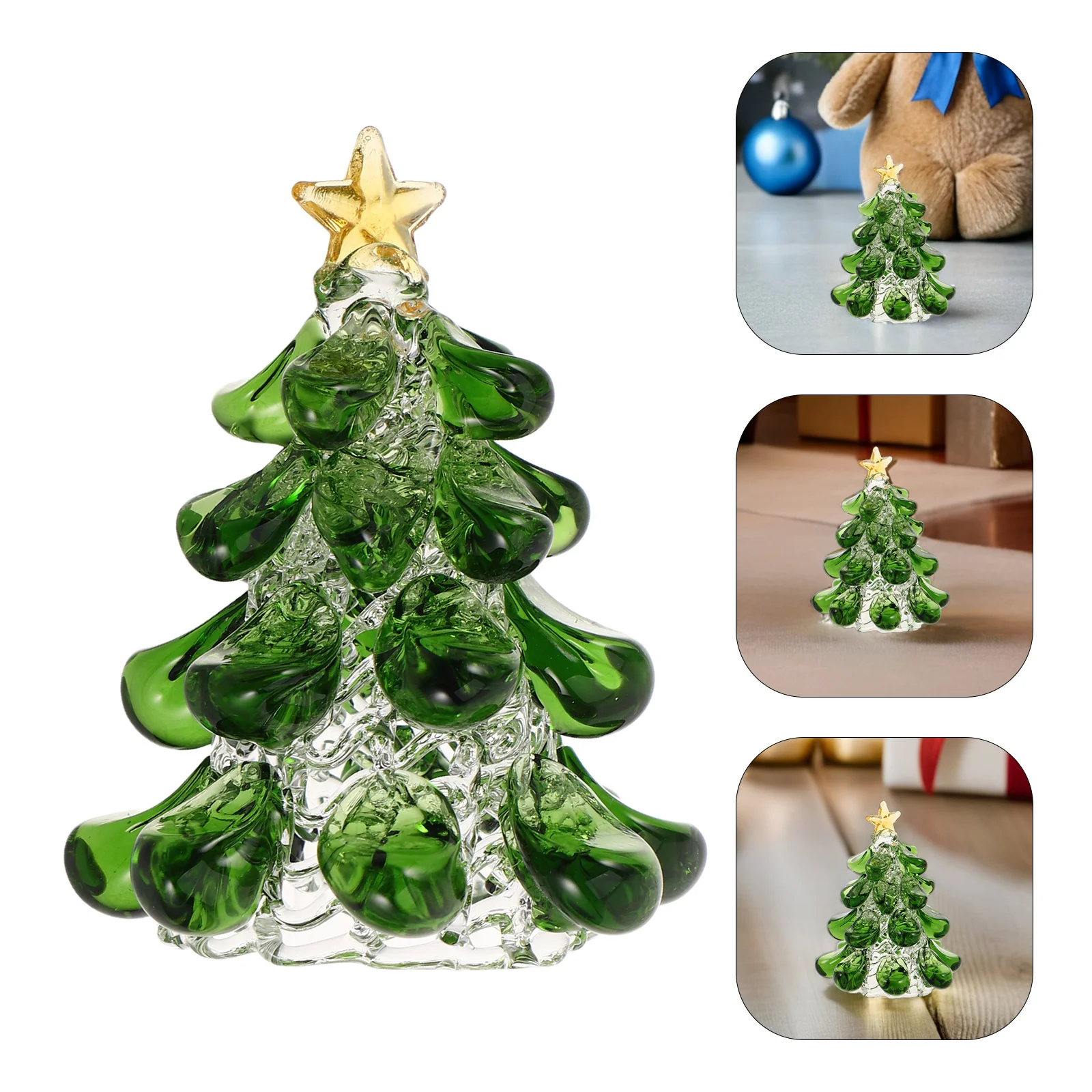 

Mini Green Crystal Christmas Tree Paperweight Star Topper Xmas Holiday Tabletop Centerpiece Decoration Miniature Tree
