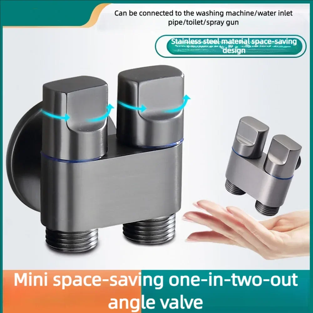 Stainless Steel Dual-Control Angle Valve, Anti-Backflow, Threaded for Bathroom and Washing Machine - Metal Construction