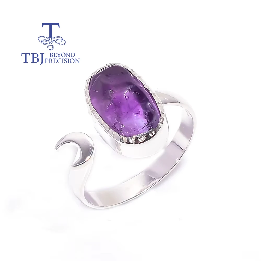 Neuer Mond-Design, handgefertigter Ring, Amethyst-Edelstein, rauer natürlicher Apatit, feiner Schmuck, 925er Sterlingsilber für Mädchen