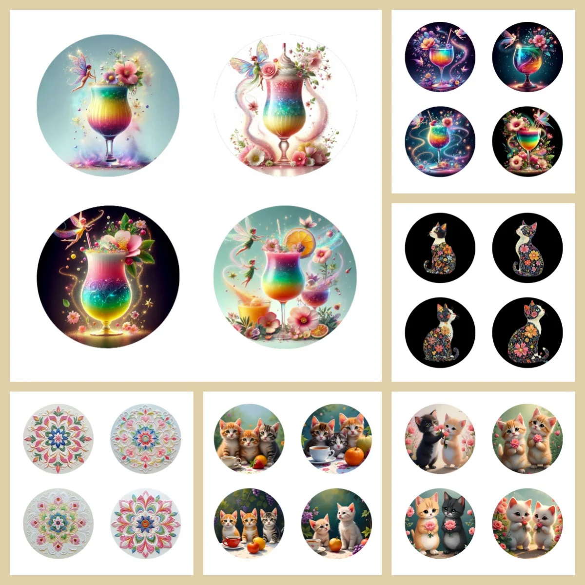 

4 wooden anti-slip coffee heat insulation coasters with cartoon/animal/floral patterns, suitable for offices and living rooms