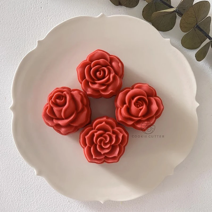 4Pcs/Set 30g 50g Mid-Autumn Mooncake Press Mold Chinese Rose Flower Shape Cookie Stamp Creative Mung Bean Cake Pastry Items