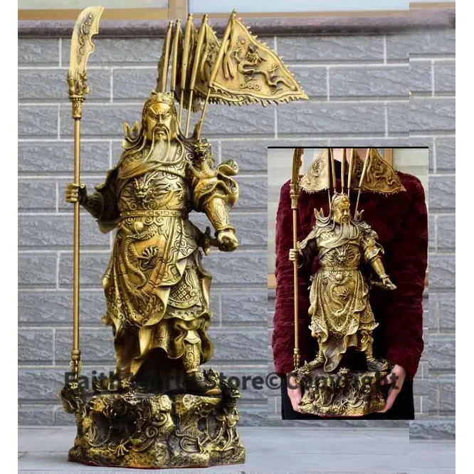 60CM huge HOME shop Hall Bring wealth Recruit money GOOD LUCK God of fortune royal 9 Dragons guan gong FENG SHUI Brass statue