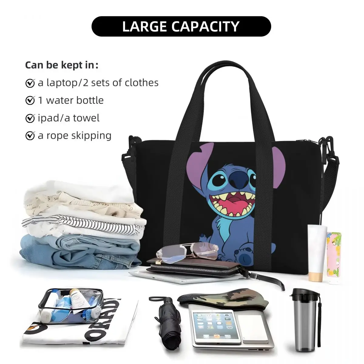 Custom Large Stitch Anime Tote Bag Women Shoulder Shopper Gym Beach Travel Bag