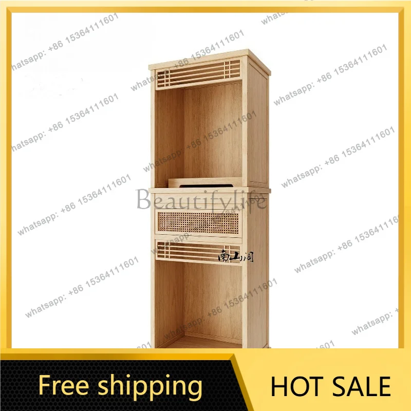 YJ New Chinese Ash Wood Solid Wood Altar Table Modern Minimalist Double Layer Home Shrine Cabinet With Storage Cabinet