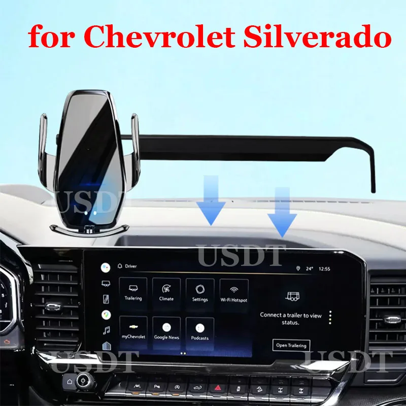 

Подходит для Chevrolet Silverado 2022 2023 2024, автомобильный держатель для мобильного телефона, GPS-навигация, кронштейн для экрана, подставка для беспроводного зарядного устройства