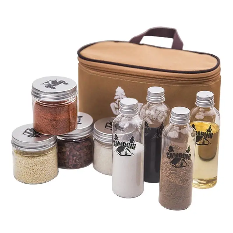 Portable Spices Shaker Container Set Outdoor Camping Picnic Supplies BBQ Seasoning Bottle Kitchen Set with Travel Storage Bag