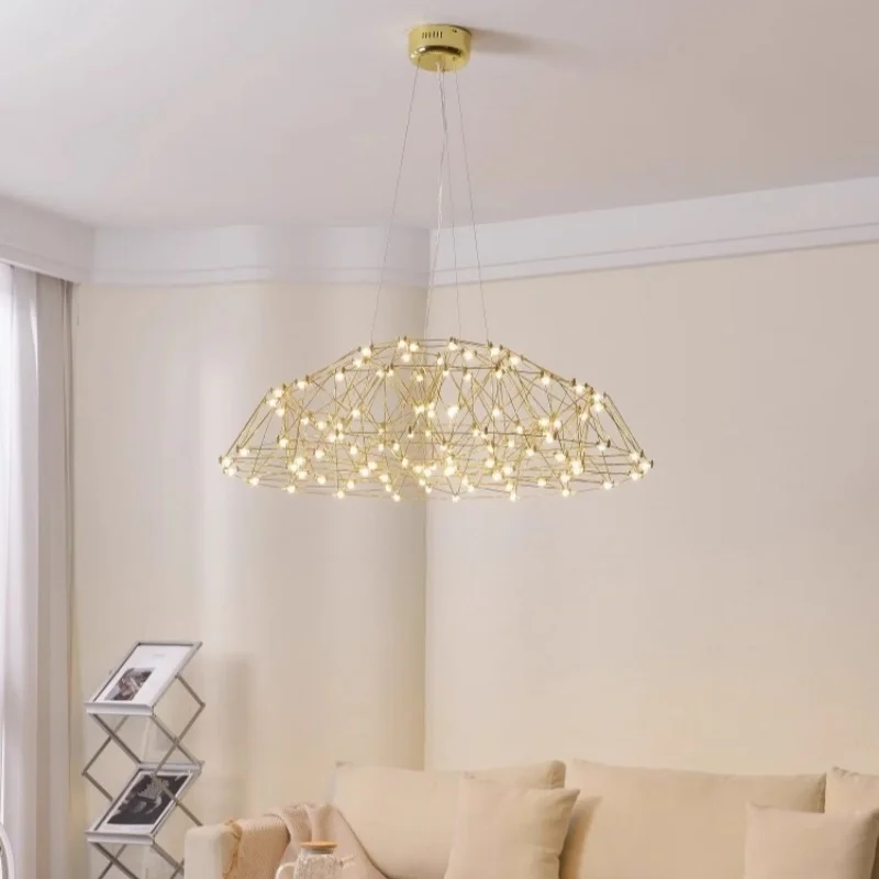 Lustre dourado lâmpada prata ferro linha luzes pingente para sala de estar casa decotação 1 watts led luz berserk