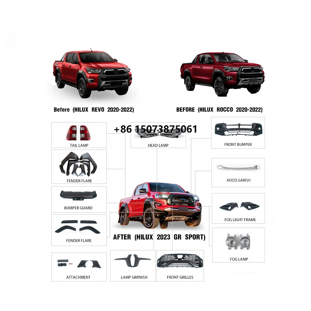 Body Kit Custom Tuning Parts for Hilux 2020-2022 Upgrade to 2023 car parts Hilux GR Sport Automotive Parts Body Conversion Kit