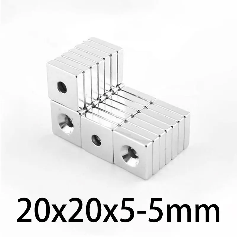 강력한 카운터 싱크 블록 자석, 사각형 네오디뮴 자석, 20x20x5-5mm, 20x20x5-5mm, 20x20x5-5mm, 2 개, 5 개, 10 개, 20 개, 30 개 