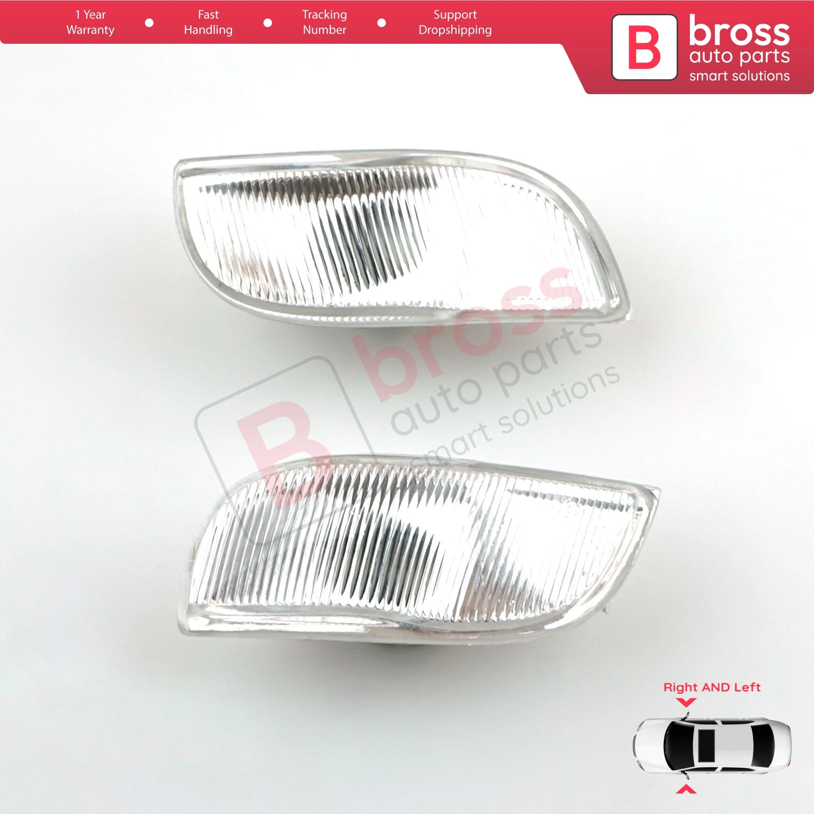 

Bross BSP626 Side Mirror Indicator Right and Left Lens 261653175R, 261600977R for Renault Symbol MK3 Logan Sandero MK2