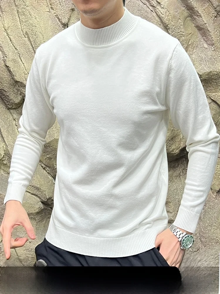 

Мужской вязаный свитер из смесовой ткани с высоким воротником, повседневный, с длинными рукавами, теплый, однотонный, модный