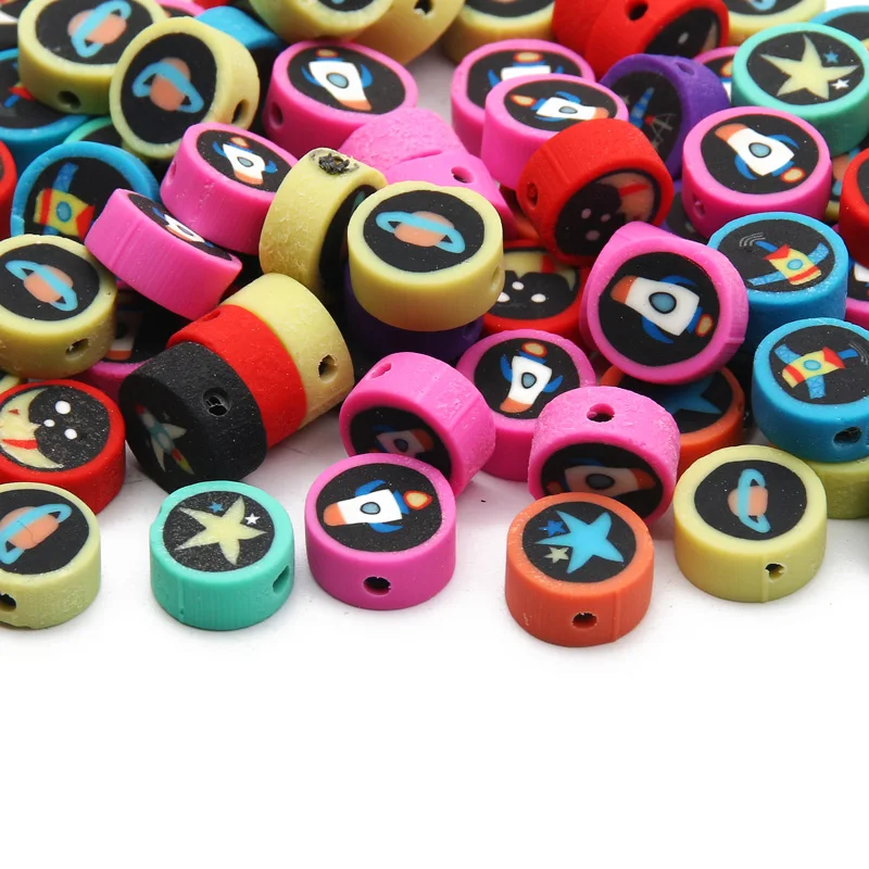 10mm Round Clay Beads Planet Rocket Space Station Space Series Polymer Loose Beads For DIY  Jewelry Making Necklace Bracelet