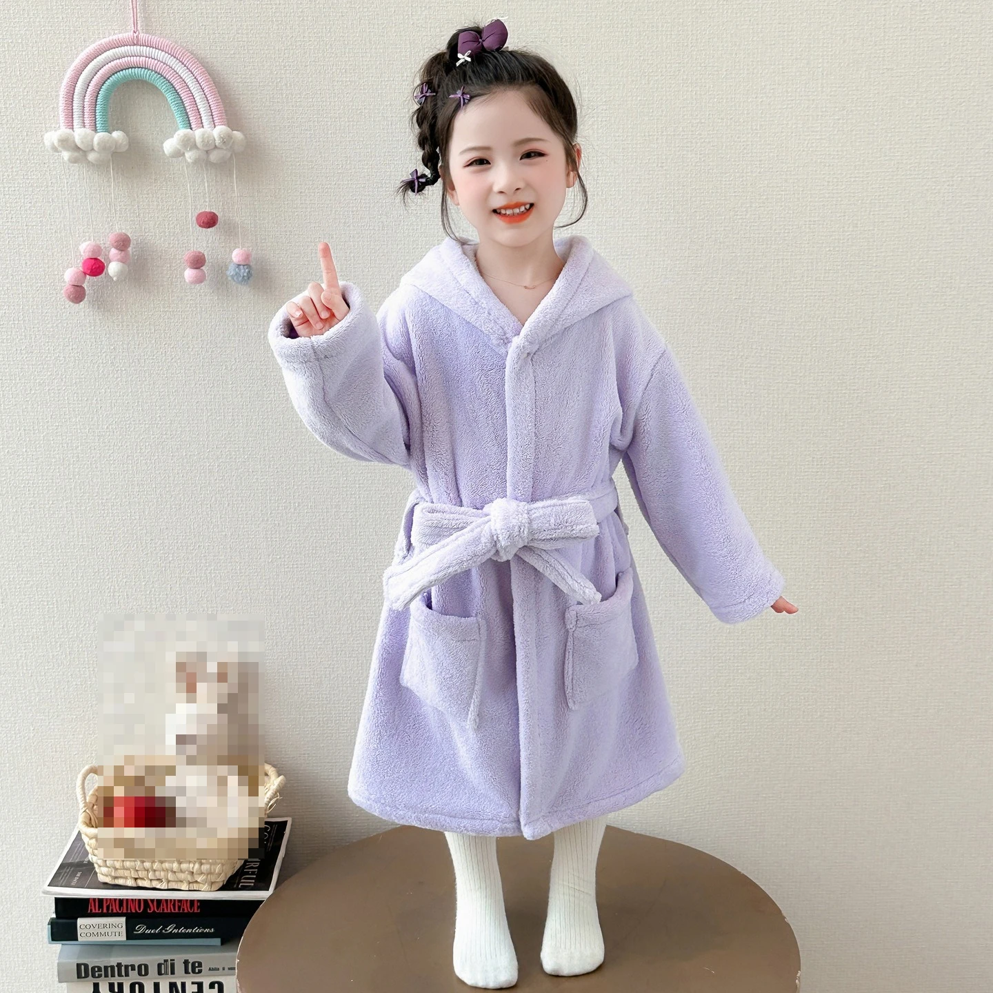 Girls Bathrobe Fall Winter 2026 New Hooded Baby Girl Solid Home Winter Warm Kids Bow Knot Soft Wear 2026