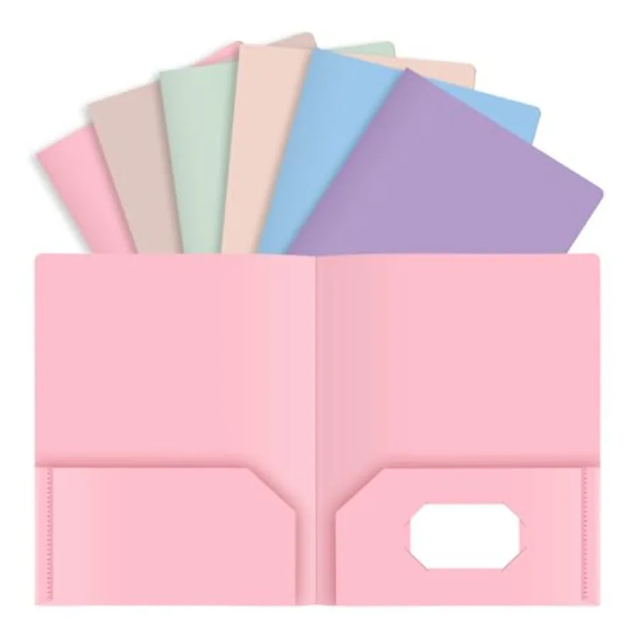 Kunststoff-Ordner mit Töpfen, Pastell-Ordner, 6 Stück, langlebige Aktenordner mit 2 Töpfen und Visitenkartensteckplatz im Letter-Format für das Schulbüro