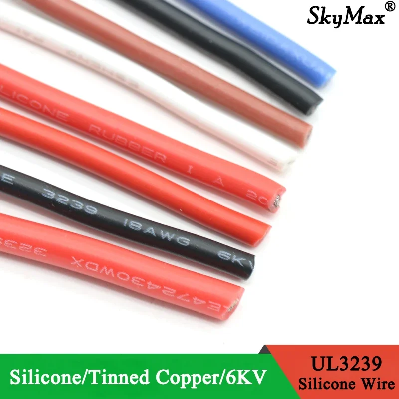 

22 20 18 16 14 AWG UL3239 6000V 6KV Soft Silicone Wire 200Deg.C Tinned OFC Copper Flexible Cable Black/Red/Blue/White