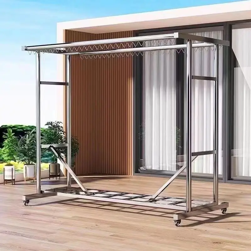 

304 stainless steel drying rack floor standing folding landmark multi-functional clothes drying pole telescopic removable free s