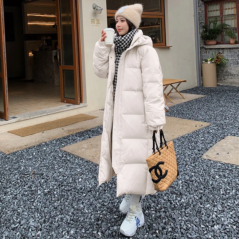 2023 koreanische Frauen Winter jacke langer Mantel Kapuze Parkas warm dick schwarz beige wind dicht weibliche Daunen Baumwoll mantel Outwear