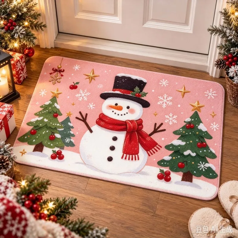 VIKAMA Christmas Sleigh Gift Doormat, Machine Washable Noise Reduction Rug for Entryway Hallway Dining Room, Home Fashion Decor