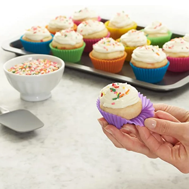 12Pcs Silicone Cup Cake Tool Bakeware Baking Mold Cupcake and Muffin for Cake Making Kitchen DIY