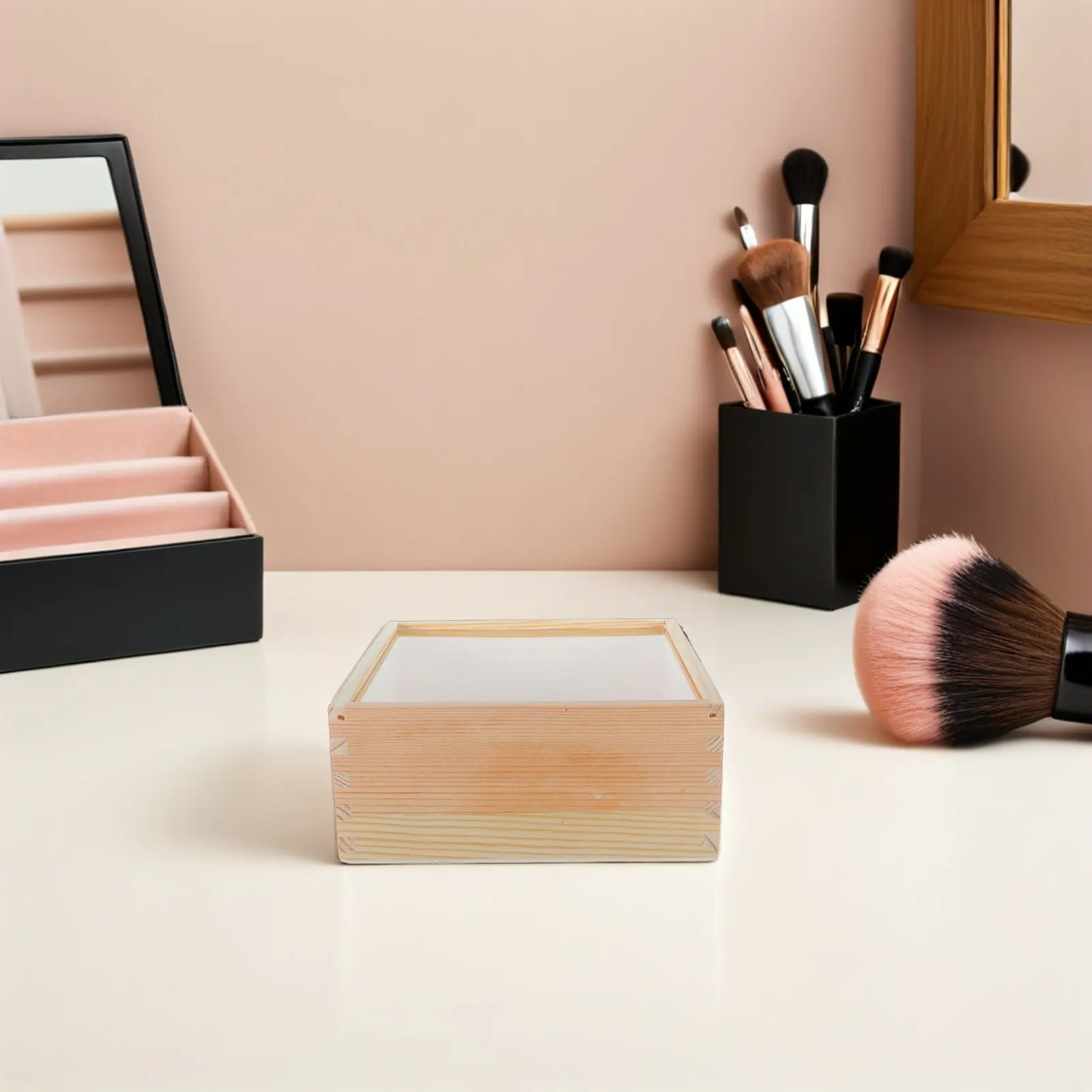 Unfinished Wooden Jewelry Organizer Box Clear Slide Lid Rustic Storage Case for Earrings Necklace Craft Supplies 7.09x3.07 Small
