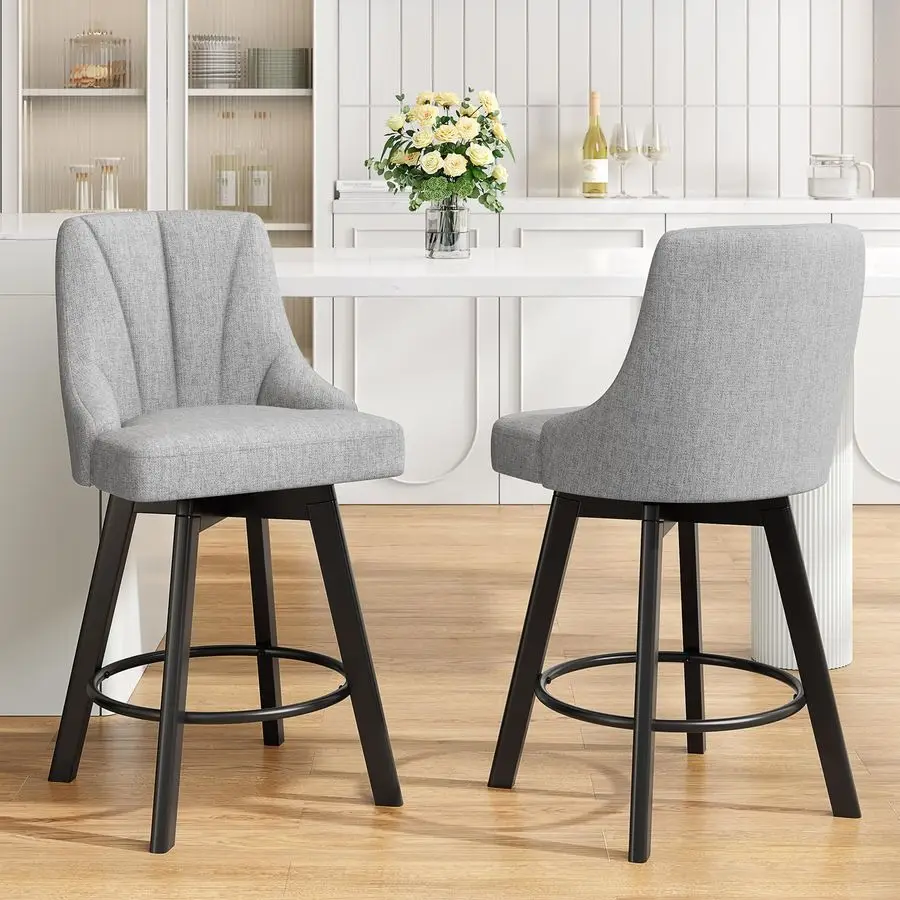 

Bar Stools with Backs, 24 Counter Height Bar Stools Set of 2, Fabric Upholstered Counter Barstools with Solid Wood Legs for Kitc