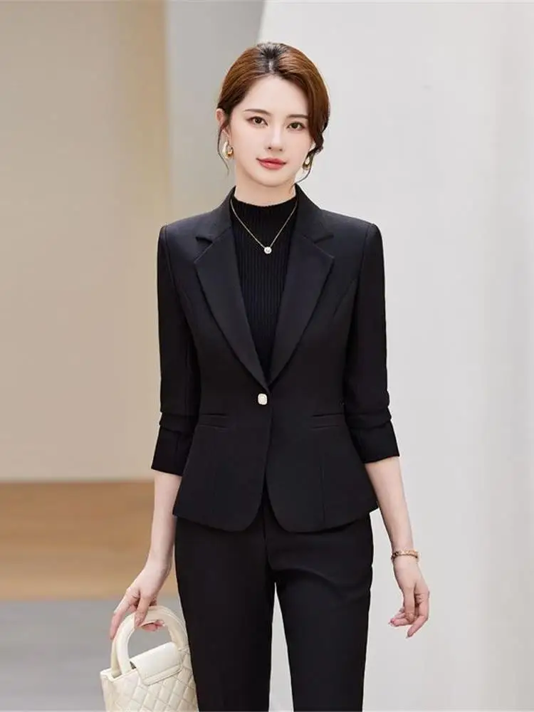 

White Slim Fit Women's Suit Jaet Profional Career Sle Autumn Winter New Arrival Versatile Ladies' Top