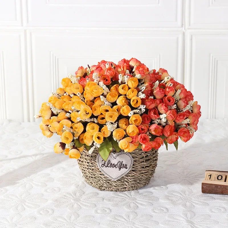 15 Head Autumn Artificial Flowers Wedding Home Decoration Autumn Color Pearl Buds Mini Rose Buds Star Buds