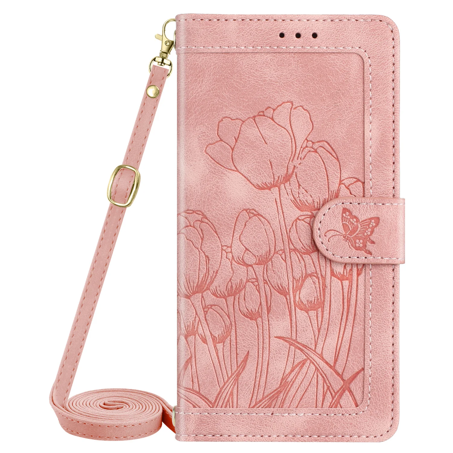 Crossbody Tulip Cards Solt Wallet Flip Leather Phone Case For Samsung S26 Ultra S25 Plus S24 A16 A26 A17 A07 Long Lanyard Cover
