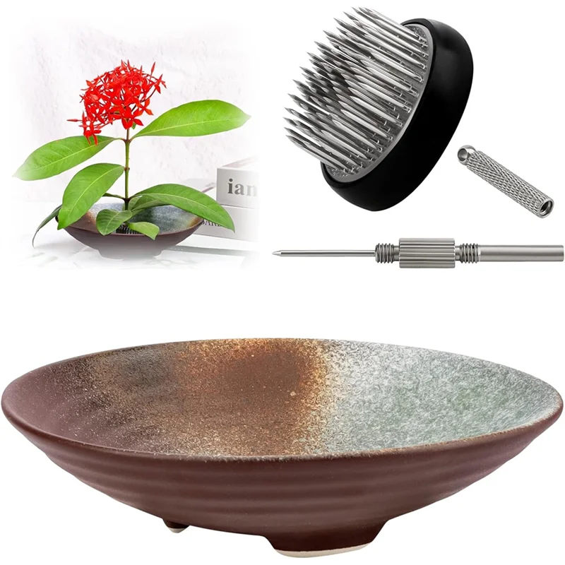 

A88E-японский набор ваз для икебаны 1,57 дюйма, миски с лягушкой для цветочных композиций, принадлежности для цветочных композиций с фиксированным инструментом для цветов B