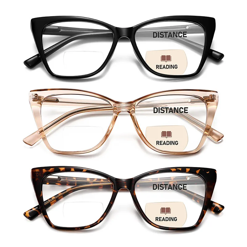 

3 Pairs Women's Cat Eye Oversized Bifocal Reading Glasses, Blue Light Blocking Clear Top Computer Eyewear