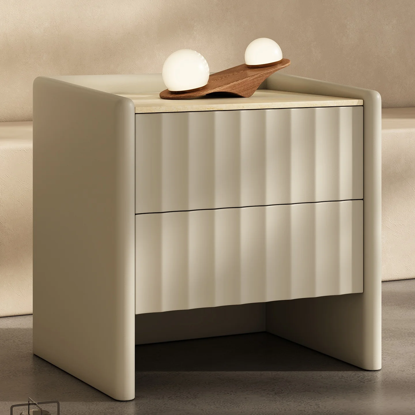 *Italian Minimalist Modern Mid-Century Style Bedside Table All Solid Wood Microfiber Leather Practical Storage Cabinet for