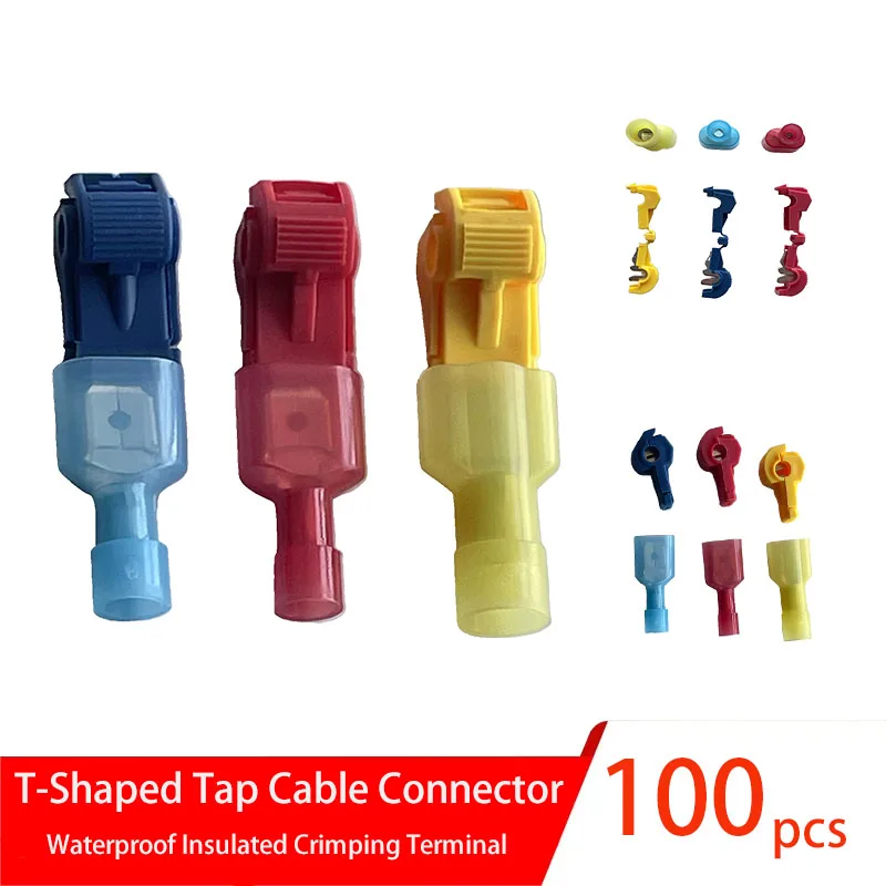 

10/20/30/60/100Pcs T-shaped Quick Cable Connector Buckle Type Splicing Locking Terminal Waterproof Insulation Crimping Termin