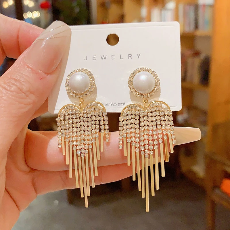 925 Silver Needle Korean Fashion Crystal Heart Tassel Earrings For Women Jewelry 2026 Trending New Luxury Women's Drop Earrings - view 3